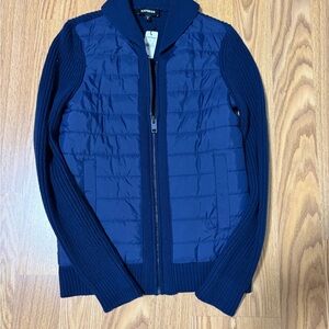 Express Men’s Blue Quilted Front Zip Cardigan